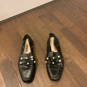 Black Studded Loafers with Pearl Accents